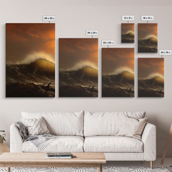 Beneath The Roaring Sea, Seascape Painting, 3 Piece Set, Framed Canvas Print, Cool Wall Art, Office Decor, Above Sofa Art