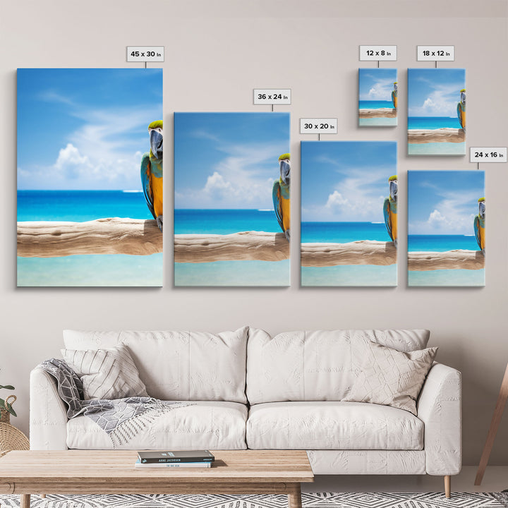 Parrot Wall Art, Tropical Wall Art, Beach Art Print, Seascape Print, Canvas Print, Wall Art, 3 Piece Wall Art, Apartment Wall Decor