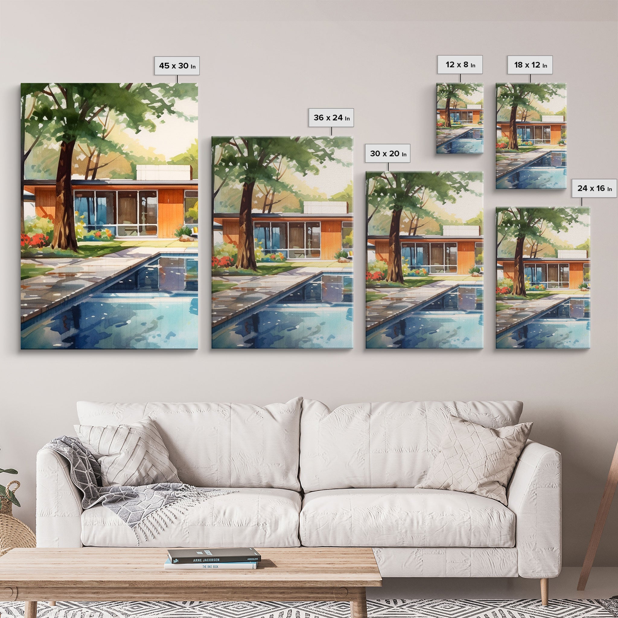 Mid-century House Art, Architecture Prints, Canvas Print, Wall Art, 3 Piece Wall Art, Real Estate Art, Modern Prints, Home Decor Prints