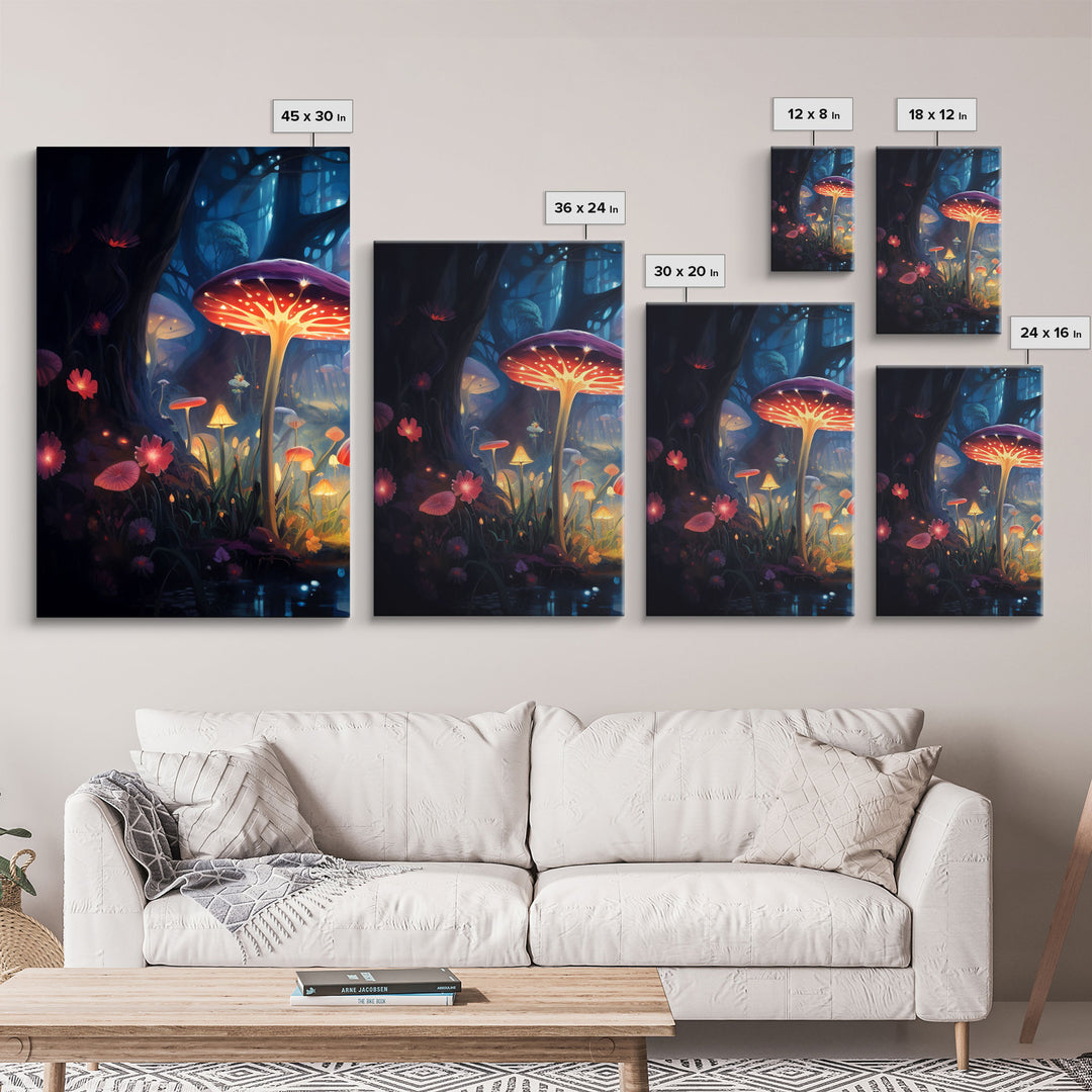 Magical dark forest art print on canvas, fantasy forest, oil style painting, large landscape wall art for home, ready to hang, 3 Piece Art