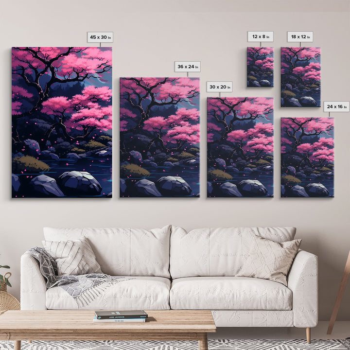 Synthwave Japanese Style Art, Framed Canvas Print, 3 Piece Triptych Set, Retro 80s Style Wall Art, Above Sofa Decor, Cool Wall Art