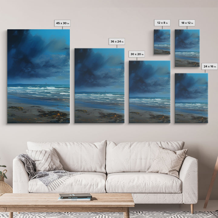 Night Time Beach Art, Framed Canvas Prints, Triptych 3 Panel Wall Art, Tropical Decor, Centerpiece Art