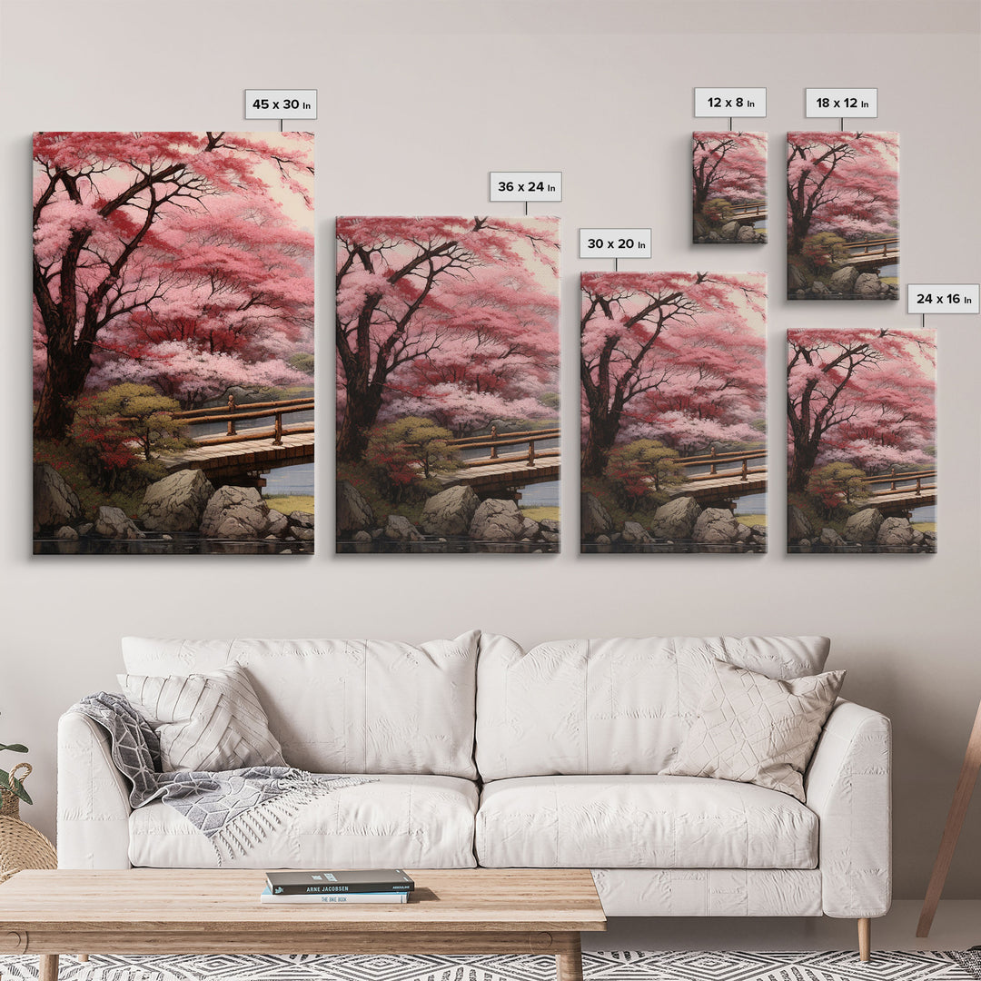 Wabi Sabi Decor, Framed Canvas Print, 3 Piece Set, Beautiful Japanese Maple Tree Garden