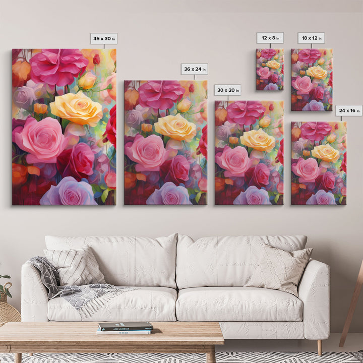 Beautiful Rose Art, Framed Canvas Print, Floral Art, Botanical  Decor, Blue and Yellow Roses, 3 Piece Art Set