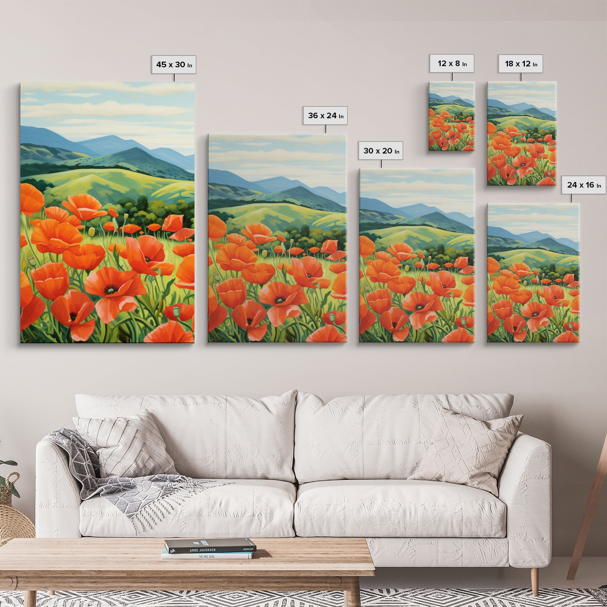 Poppies Wall Art, Meadow Wall Print, Wildflower Meadow, Canvas Print, Set Of 3 Prints, Wall Art, 3 Piece Wall Art, Southern Decor, RV Decor