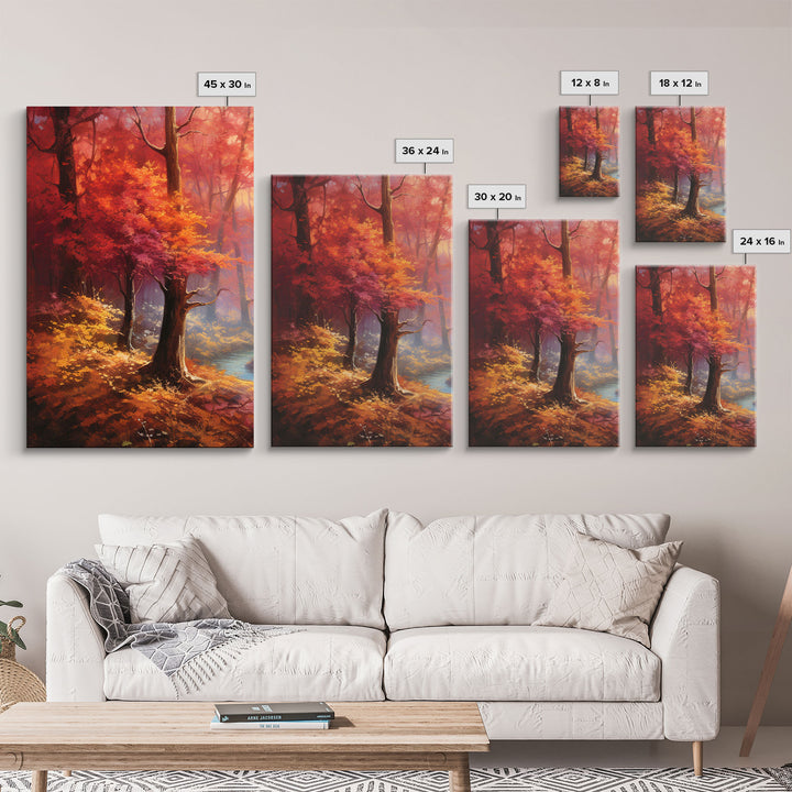 Beautiful Fall Centerpiece Art, Framed Canvas Print, 3 Piece Art, Thanksgiving Centerpiece, Above Sofa Art, Fall Finds, Landscape Painting