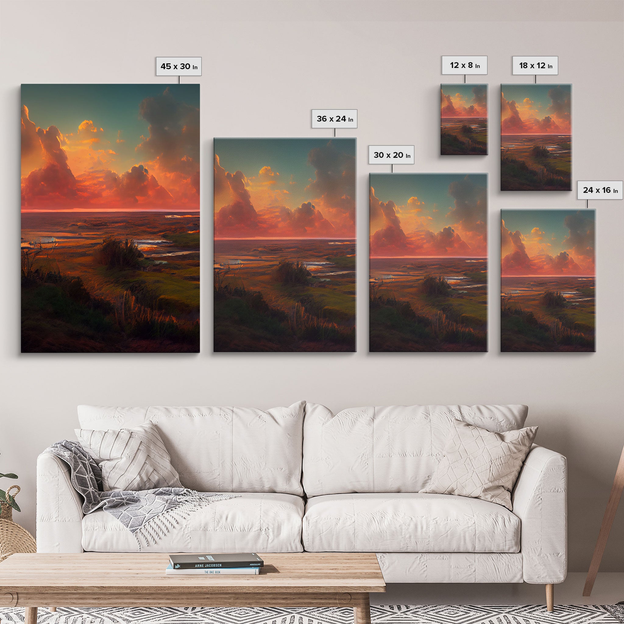 Ocean At Sunset, Lakehouse Wall Decor, 3 Piece Canvas Decor, 3 Piece Wall Art, Ready To Hang Canvas Prints