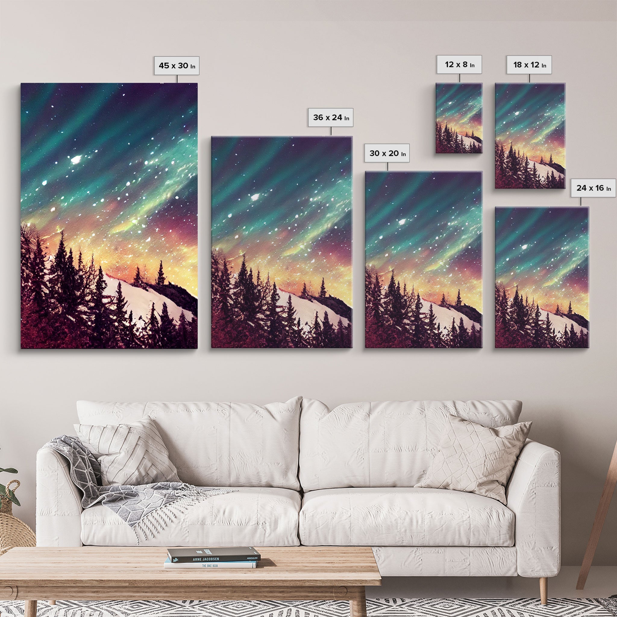 Snowfall in the forest, 3 Piece Wall Art, Ready To Hang Canvas Print