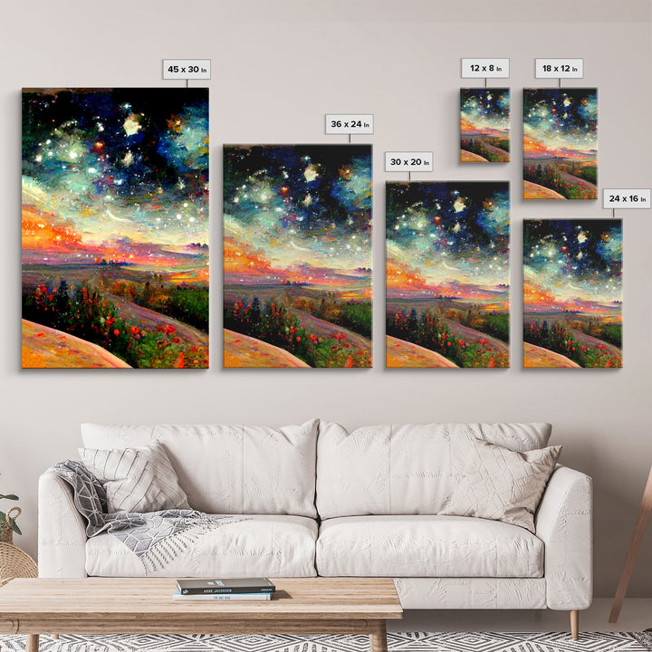 Night Starry Sky Landscape Colorful Night Sky Nature Living Room Wall Art Spiritual Starry, 3 Piece Wall Art, Ready To Hang Canvas Print