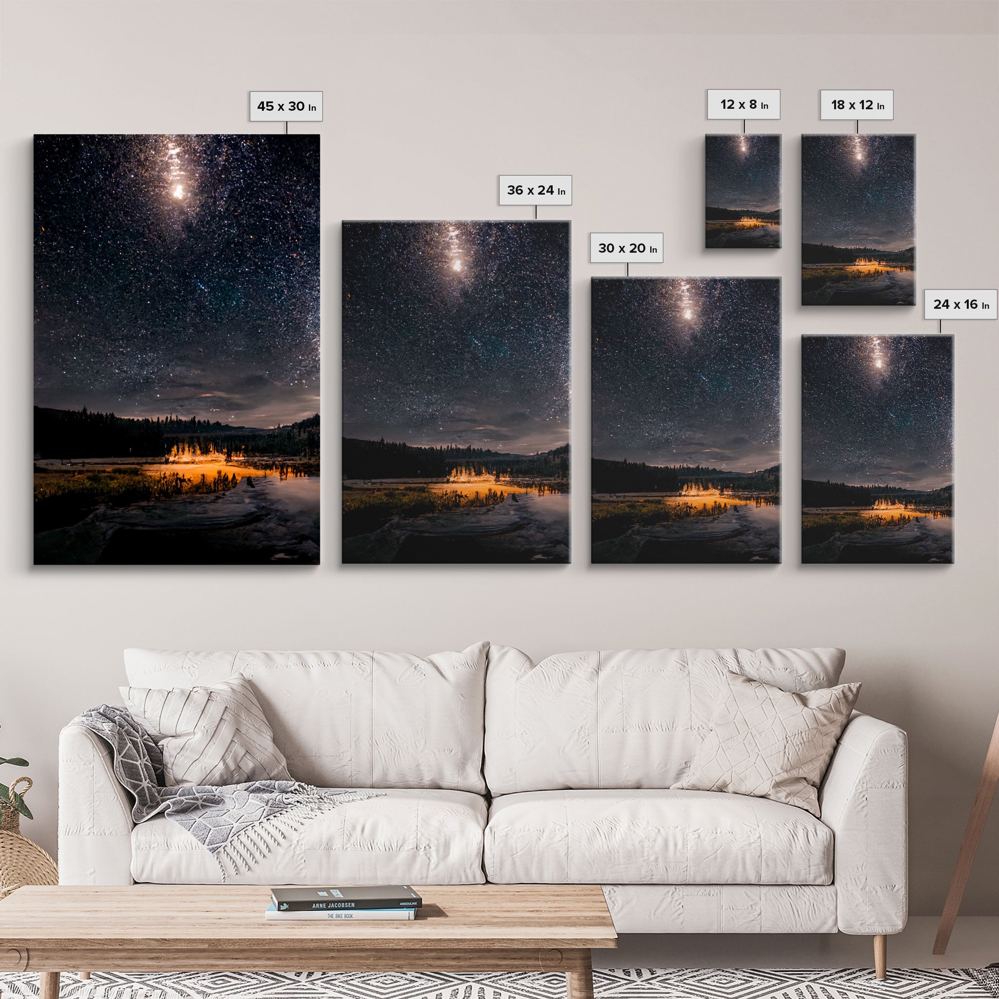 Starry Night Sky Over Montana, travel photography art, 3 Piece Wall Art, Ready To Hang Canvas Print