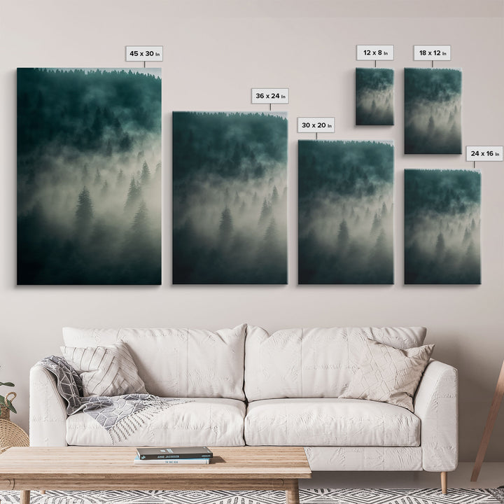 3 piece Misty forest Fog wall art Foggy forest Farmhouse decor Foggy landscape Forest canvas print Multi panel canvas Trendy wall decor