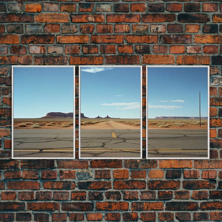 Historic Route 66 Photography 3 Piece Print, Framed Canvas Art, Blue Skies Over Arizona Route 66 Wall Decor, Wall Art