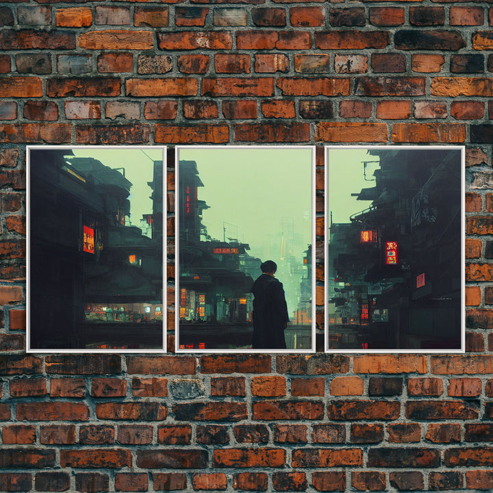 80s Style Cyberpunk Tokyo, Retrofuturism, Dystopian art, 3 piece wall art, 3 piece canvas print