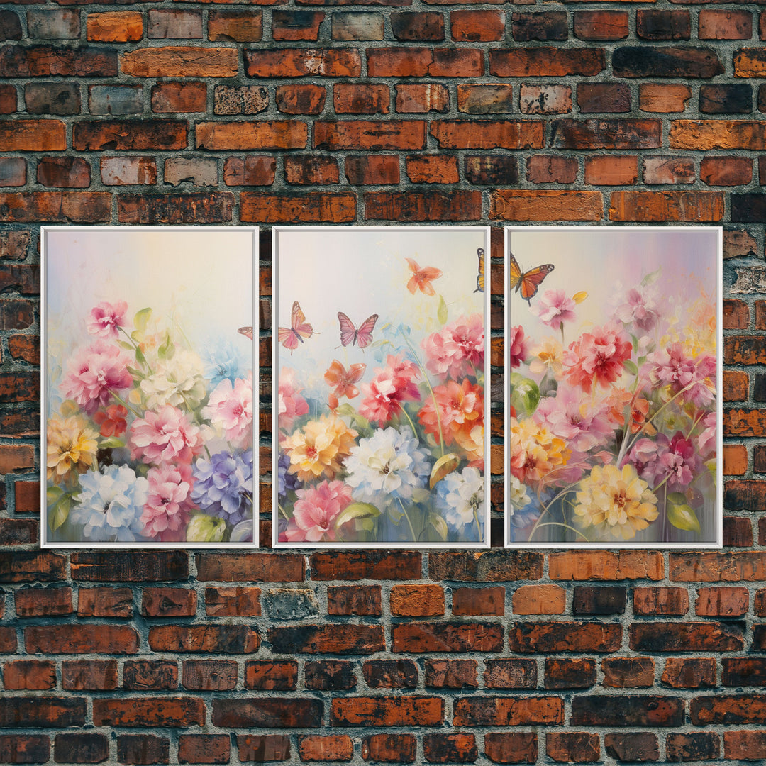 Peony Wall Art, Butterflies Art, Botanical Art Print, Canvas Print, Wall Art, 3 Piece Wall Art, Congratulations Gift, Bookshelf Decor