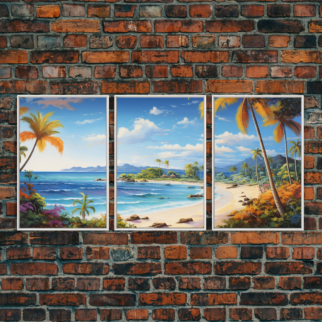 Ocean Wall Art, Beach Wall Art, Tropical Print, Palm Trees, Canvas Print, Wall Art, 3 Piece Wall Art, Bedroom Prints, Apartment Wall Decor