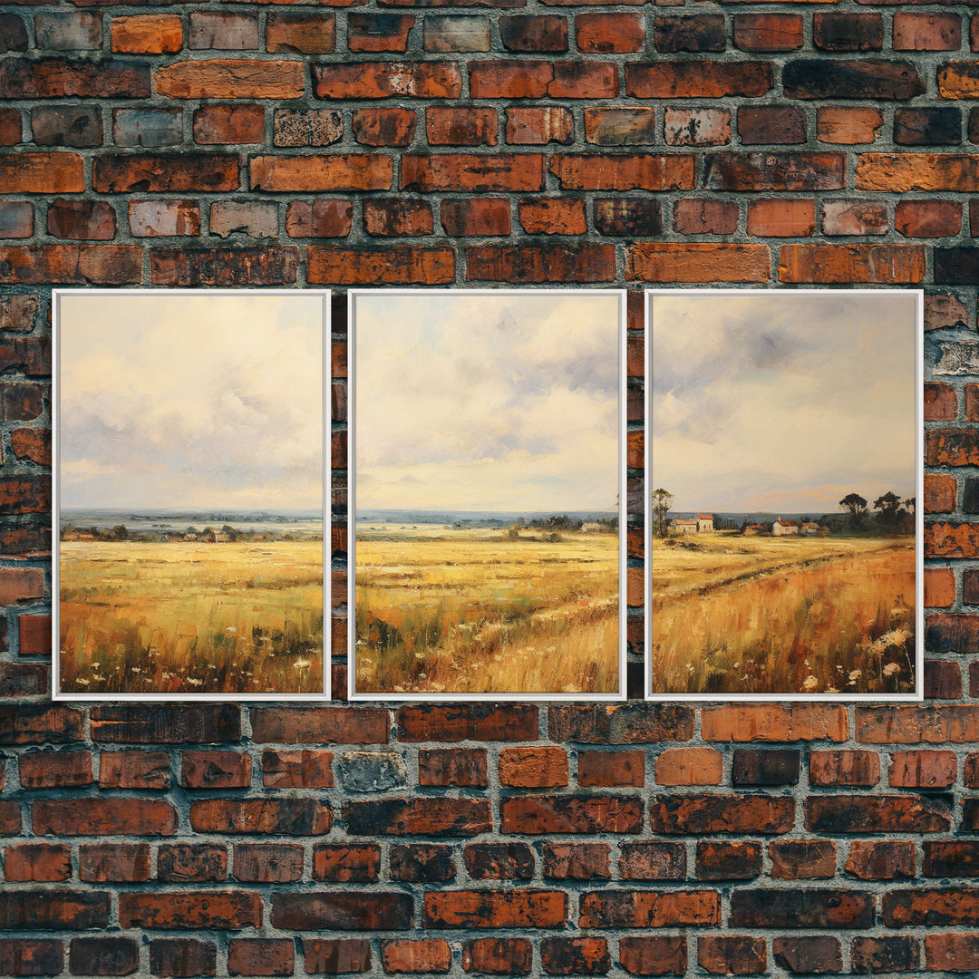 Wheat Field Art Print, Landscape Wall Art, Countryside Art, Canvas Print, Wall Art, 3 Piece Wall Art, Boys Bedroom Decor, Country Wall Art