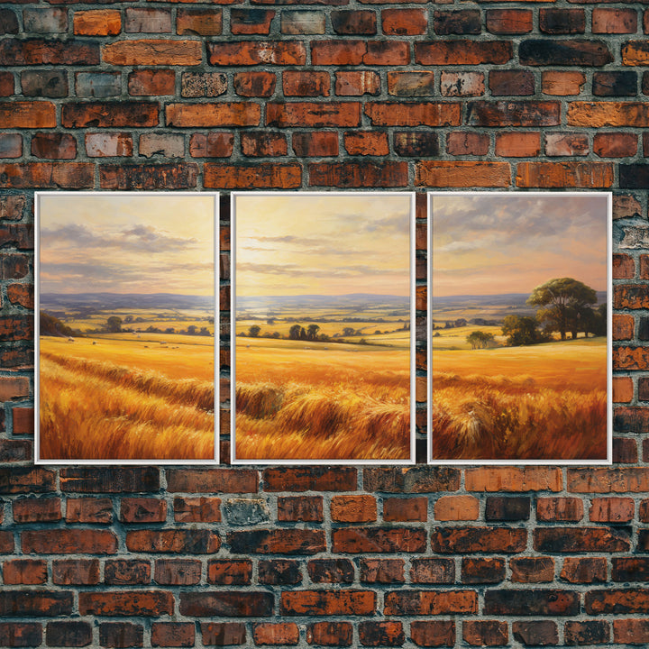 Countryside Wall Art, Wheat Field Art Print, Landscape Wall Art, Countryside Art, Canvas Print, Wall Art, 3 Piece Wall Art, Dorm Room Art