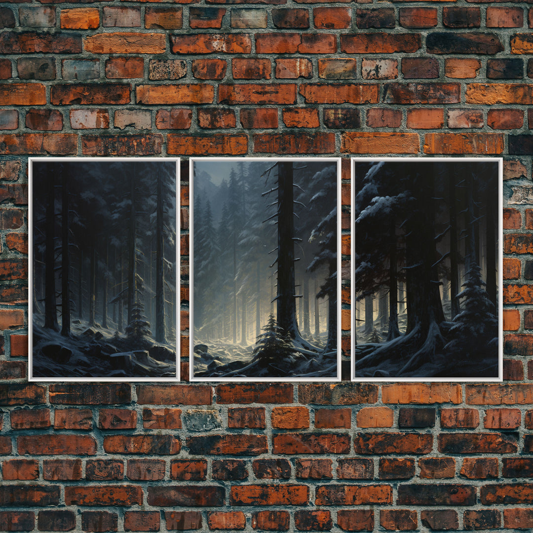 3 Piece Framed Canvas Print Wall Art Set of 3 Emerald Green Mountain Forest Lake Landscape Minimalist Modern Art Nature Wall Decor