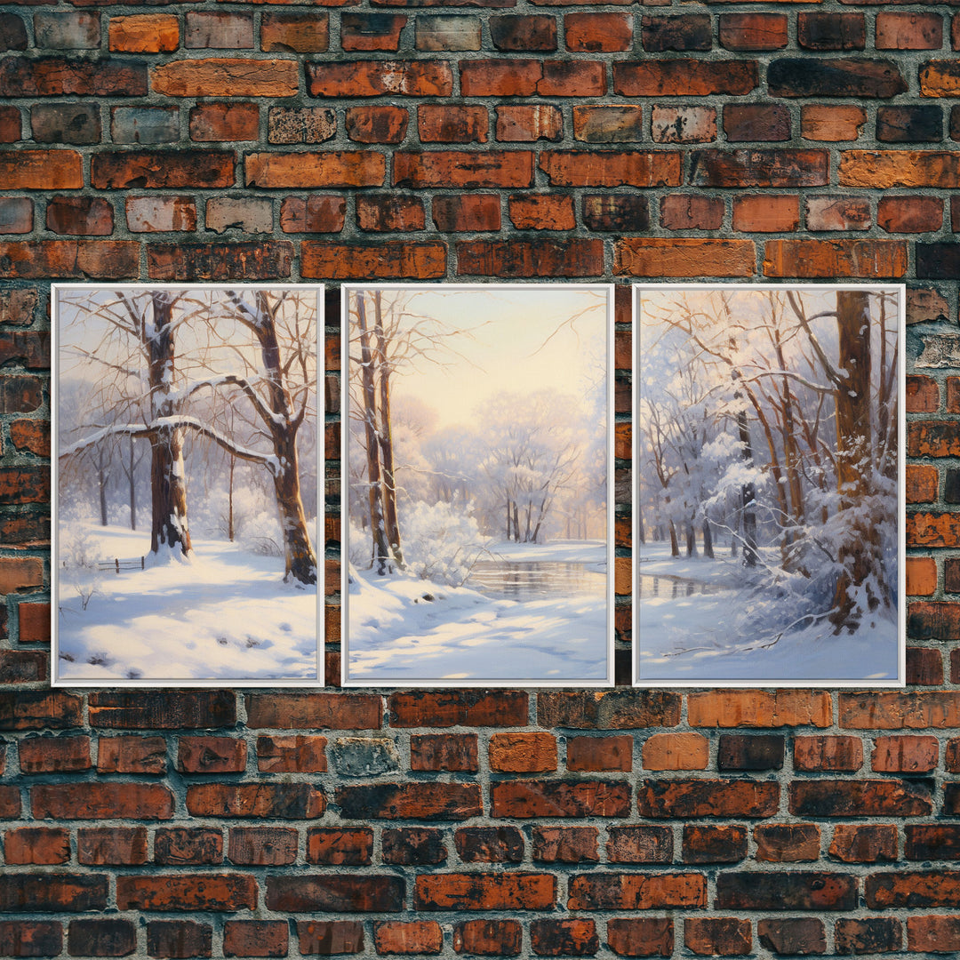 Winter Landscape, Framed Wall Art, Living Room Wall Decor, Christmas Wall Decor, Winter Wonderland, 3 Piece Christmas Decor, Winter Art