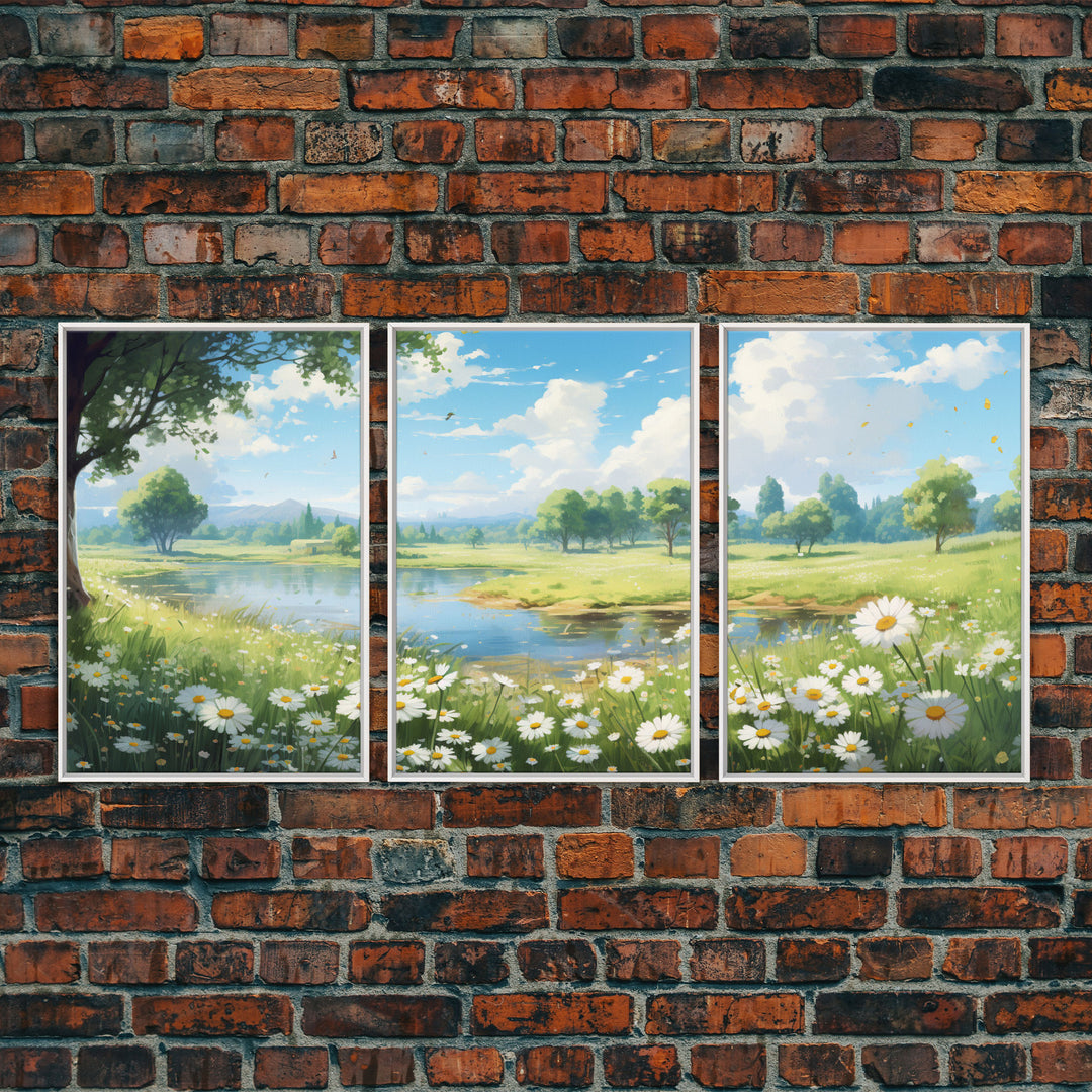 Wildflower Meadow, Meadow Wall Art, Wildflower Wall Art, Canvas Print, Wall Art, 3 Piece Wall Art, Lake Wall Art, Botanical Art Print