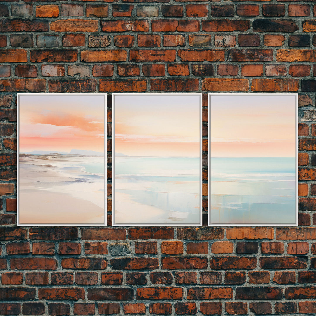 Seascape Print, Beach Wall Art, Patel Room Decor, Canvas Print, Wall Art, 3 Piece Wall Art, Pastel Print, Tiny House Decor, Living Room Art