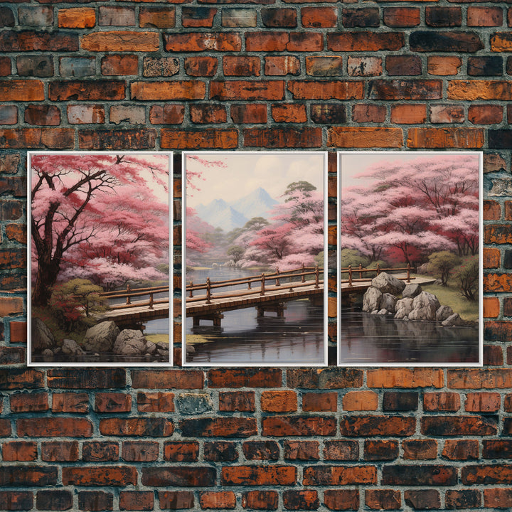 Cherry Blossom Wall Art, Japanese Print, Landscape Wall Art, Canvas Print, Wall Art, 3 Piece Wall Art, Farmhouse Wall Decor, Above Bed Art