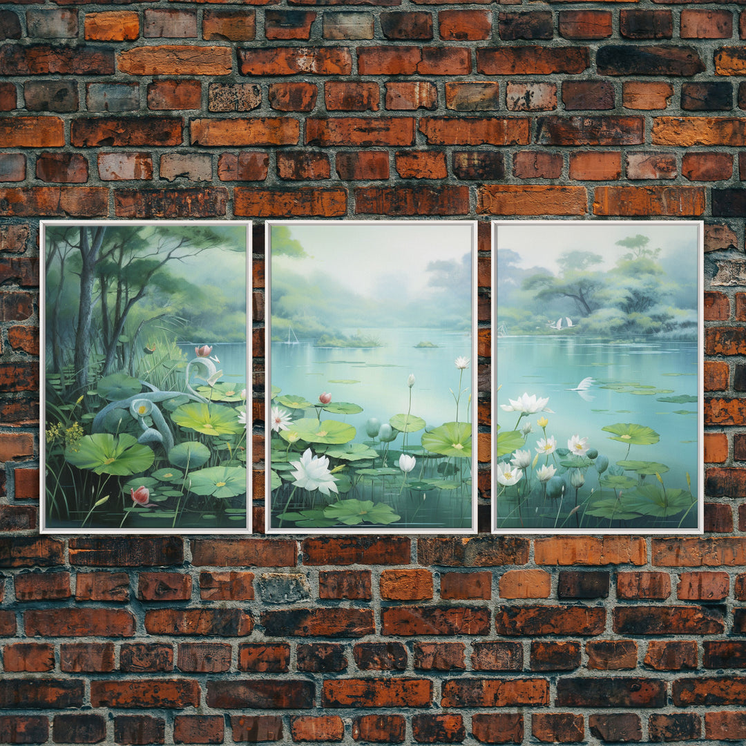 Water Lily Wall Art, Lake Wall Print, Zen Wall Art, Canvas Print, Set Of 3 Prints, Wall Art, 3 Piece Wall Art, Above Bed Decor, Office Print