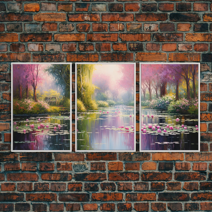 Zen Wall Art,  Lake Wall Art, Lotus Print, Canvas Print, Set Of 3 Prints, Wall Art, 3 Piece Wall Art, Dining Room Decor, Home Decor Prints