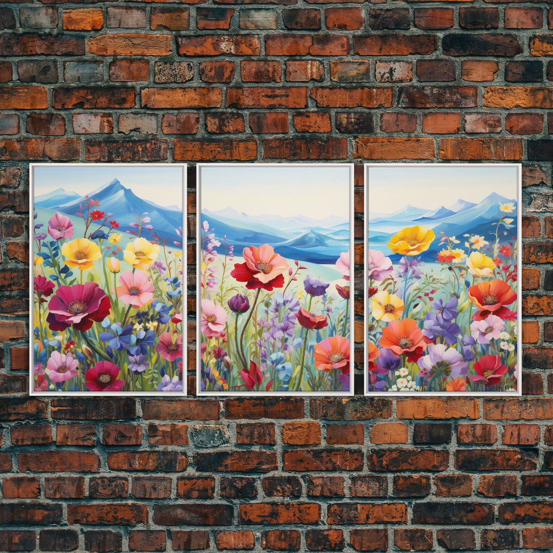 Wildflower Meadow, Wildflower Wall Art, Floral Print, Canvas Print, Set Of 3 Prints, Wall Art, 3 Piece Wall Art, Country Home Decor