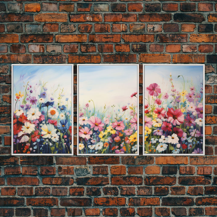 Wildflower Wall Art, Floral Print, Wildflower Meadow, Canvas Print, Set Of 3 Prints, Wall Art, 3 Piece Wall Art, Ranch House Decor, RV Decor