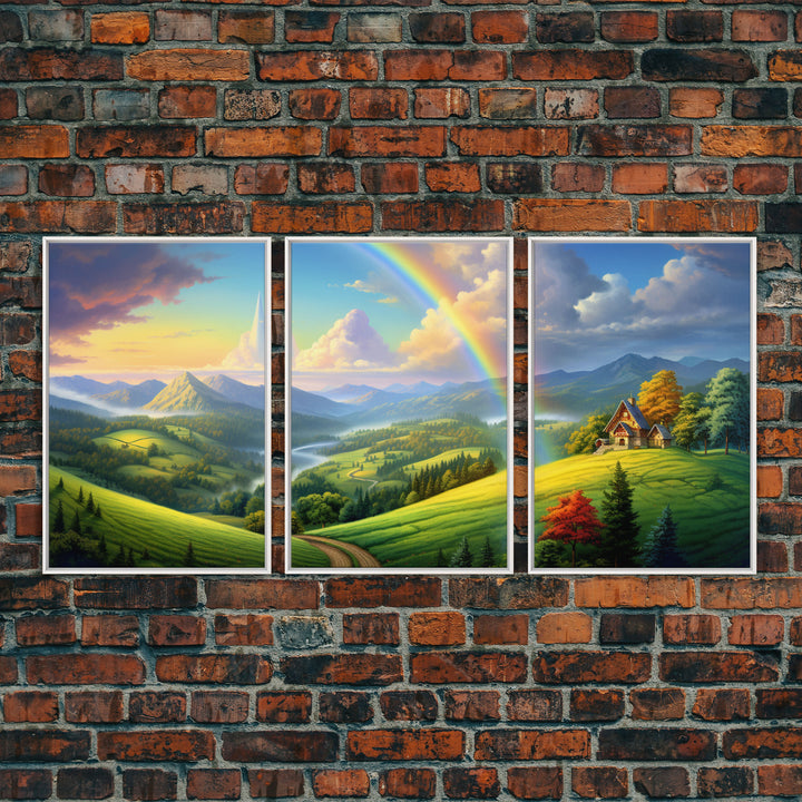 Rainbow Wall Art, Valley Wall Print, Mountains Wall Art, Canvas Print, Wall Art, 3 Piece Wall Art, Living Room Prints, Bedroom Teen Girl Art