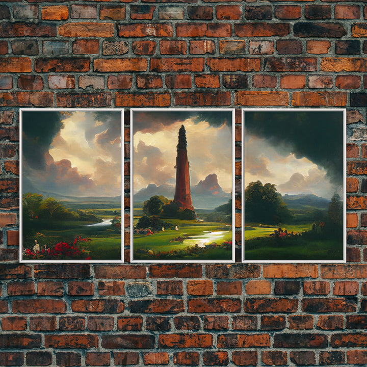 The Dark Tower, 3 Piece Panoramic Art, High Fantasy Concept Art, 3 Piece Wall Art, Ready To Hang Canvas Print