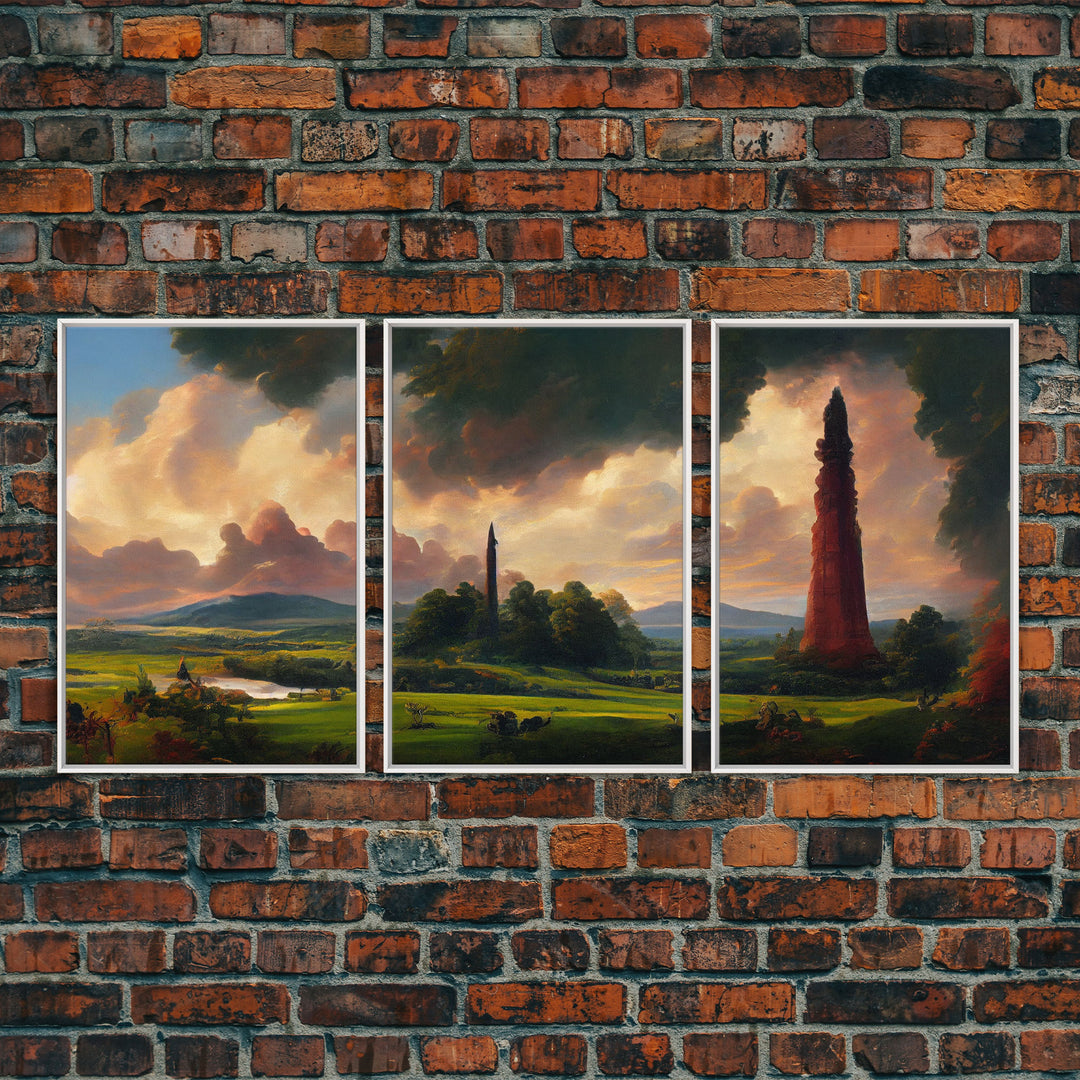 The Dark Tower, 3 Piece Panoramic Art, High Fantasy Concept Art, 3 Piece Wall Art, Ready To Hang Canvas Print