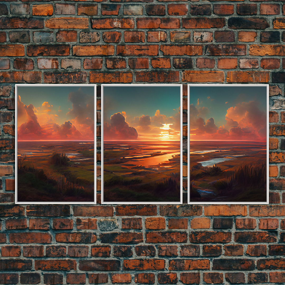 Ocean At Sunset, Lakehouse Wall Decor, 3 Piece Canvas Decor, 3 Piece Wall Art, Ready To Hang Canvas Prints