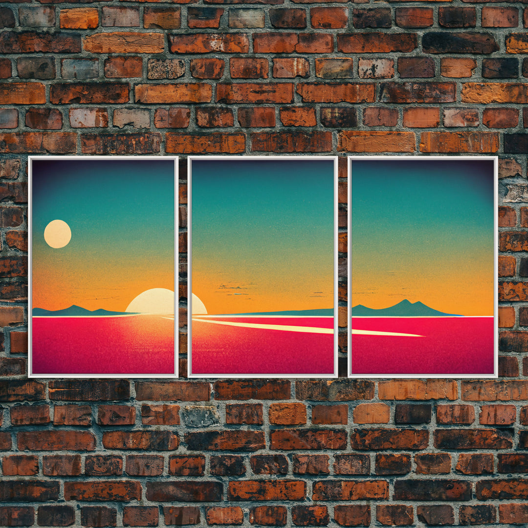 Art Deco Sunset, 3 Piece Wall Art, Ready To Hang Canvas Print, Cool Unique Living Room Wall Art Decor