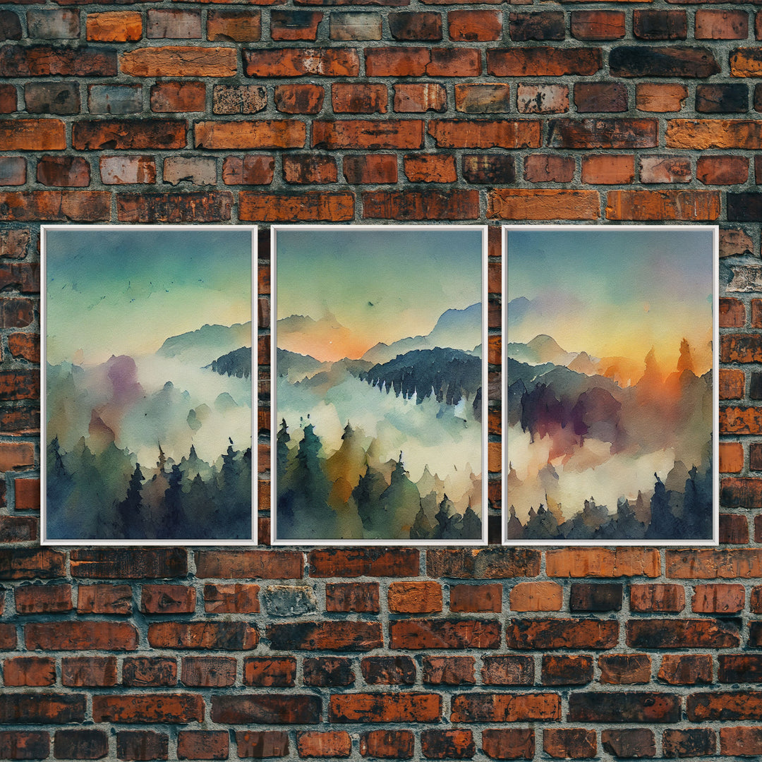 Dramatic Watercolor Sunset Landscape Abstract, Landscape Art, 3 Piece Canvas Decor, 3 Piece Wall Art, Ready To Hang Canvas Prints, Colorful