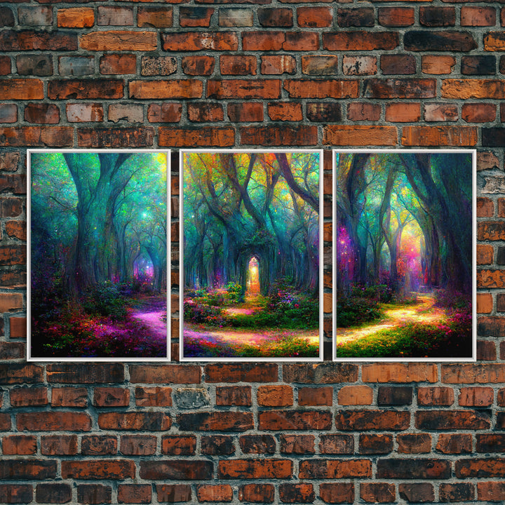 Fantasy wall art, canvas print, magical forest, fantasy landscape art, 3 Piece Wall Art, Ready To Hang Canvas Print