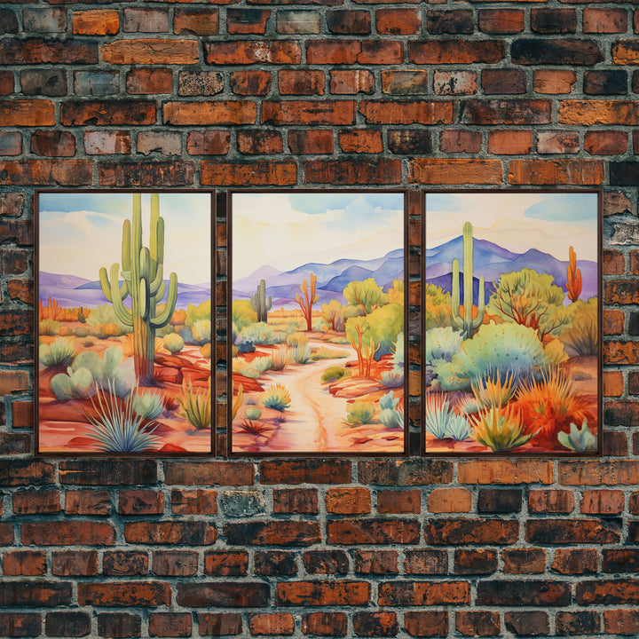 Southwestern Desert Landscape 3 Piece Canvas Prints, Painting, Minimalist Art, Decor, Wall Decor, Wallpaper, Midcentury Modern Western Decor