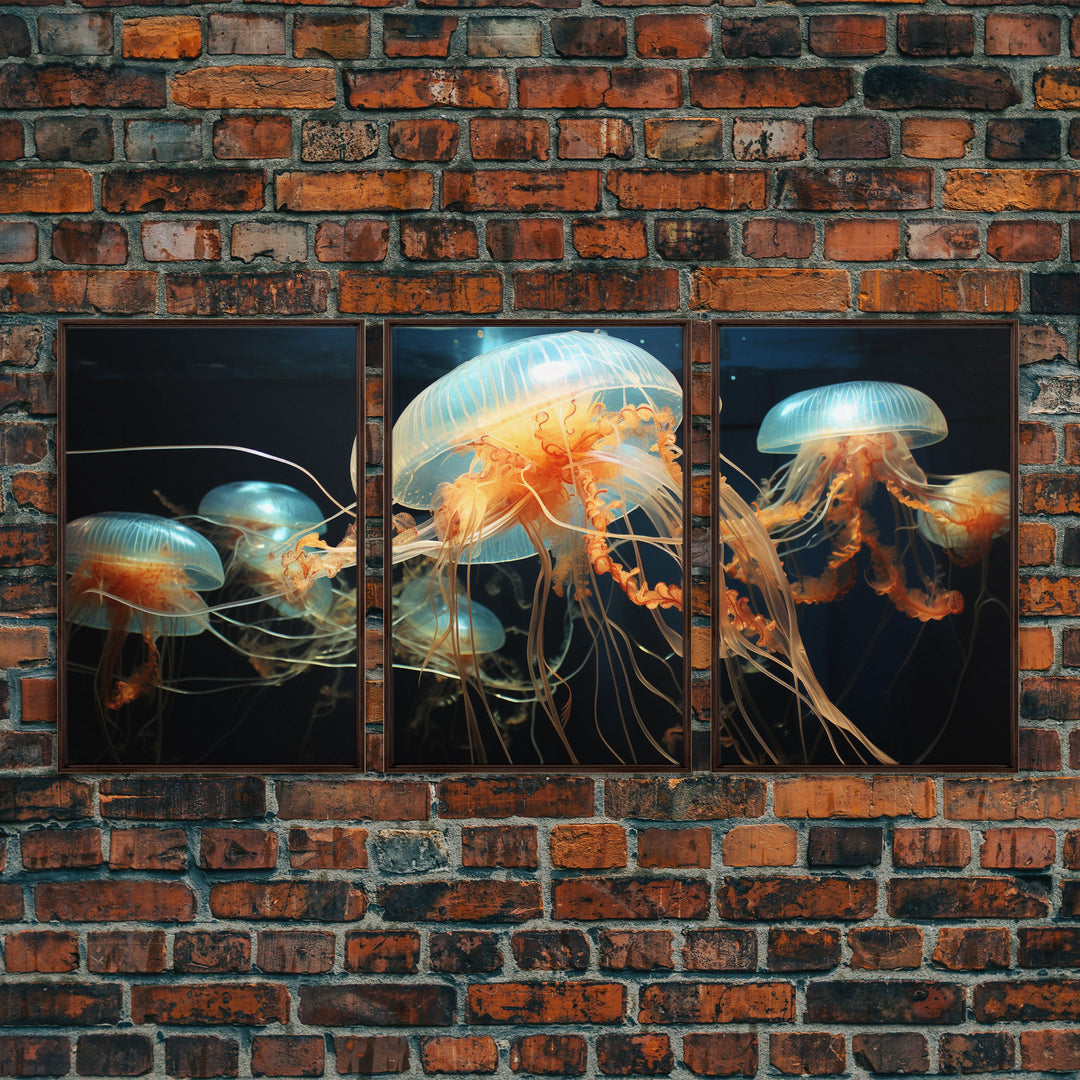 Jelly Fish Wall Art, Aquatic Art, Ocean Wall Art, Canvas Print, Wall Art, 3 Piece Wall Art, Camper Wall Decor, Family Room Art, RV Decor