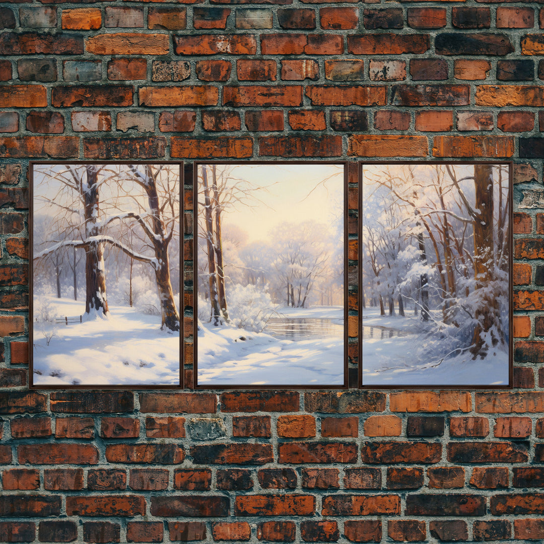 Winter Landscape, Framed Wall Art, Living Room Wall Decor, Christmas Wall Decor, Winter Wonderland, 3 Piece Christmas Decor, Winter Art