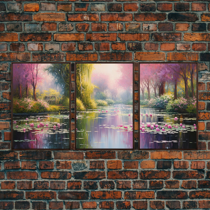 Zen Wall Art,  Lake Wall Art, Lotus Print, Canvas Print, Set Of 3 Prints, Wall Art, 3 Piece Wall Art, Dining Room Decor, Home Decor Prints