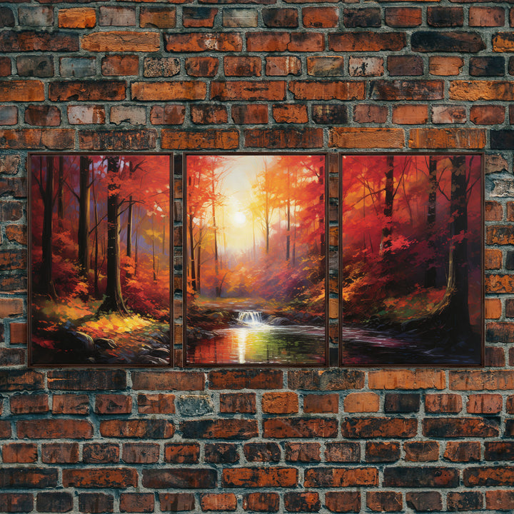 Fall Wall Art, Fall Forest, Forest Print, Sunset, Canvas Print, Set Of 3 Prints, Wall Art, 3 Piece Wall Art, Farmhouse Art, Bookshelf Decor