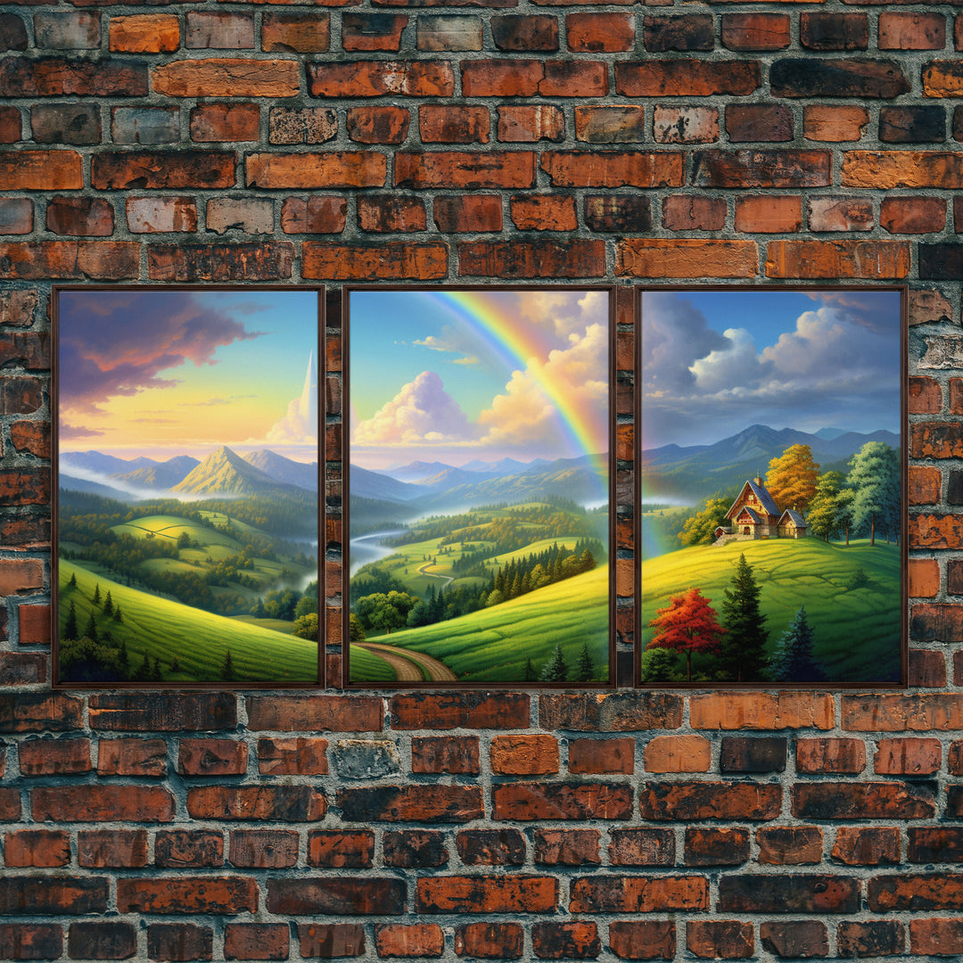 Rainbow Wall Art, Valley Wall Print, Mountains Wall Art, Canvas Print, Wall Art, 3 Piece Wall Art, Living Room Prints, Bedroom Teen Girl Art