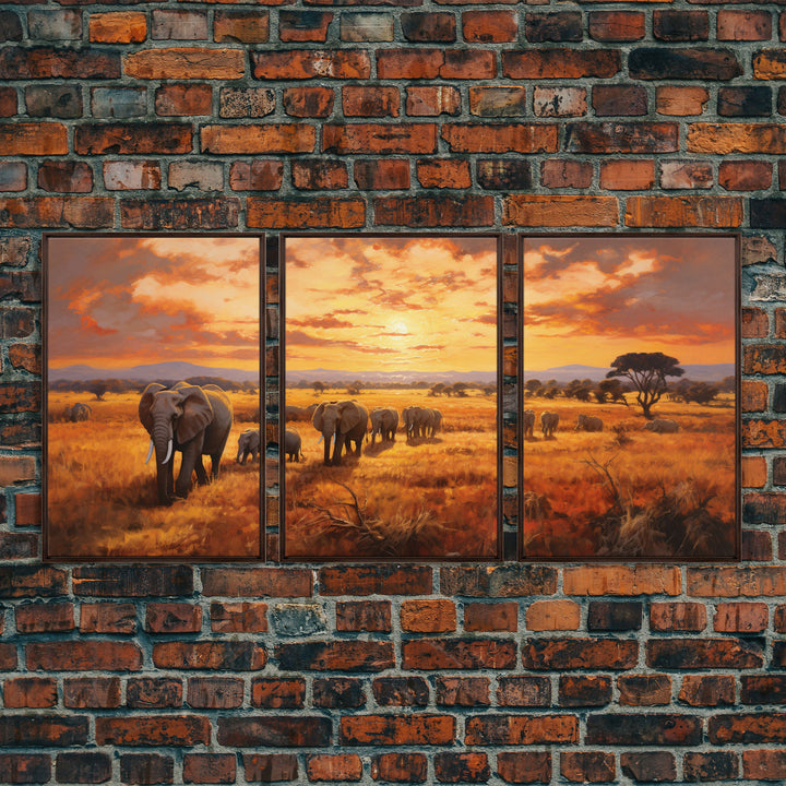 Elephant Print, Animal Wall Art, Sunset Print, Canvas Print, Wall Art, 3 Piece Wall Art, Nature Print, Retirement Gifts, Modern Office Art