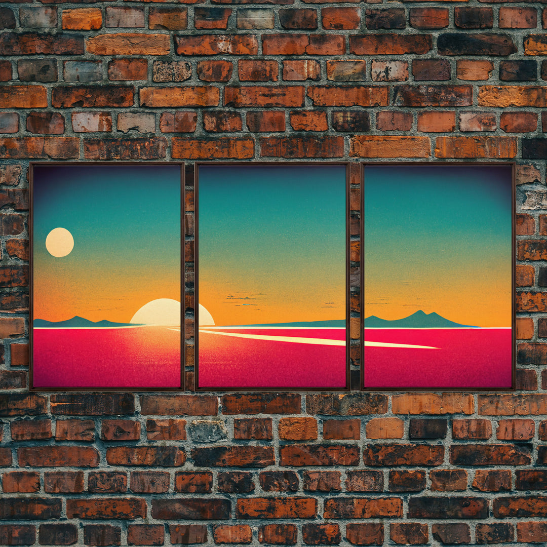 Art Deco Sunset, 3 Piece Wall Art, Ready To Hang Canvas Print, Cool Unique Living Room Wall Art Decor