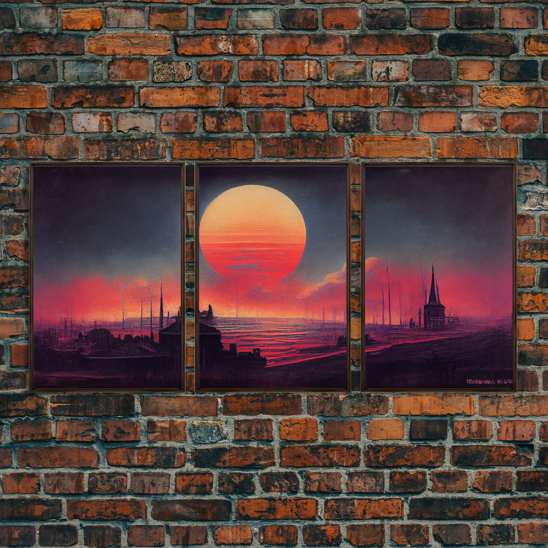 Haunted Sunset, Spooky Halloween Art, Gloomy Wall Decor, 3 Piece Canvas Decor, 3 Piece Wall Art, Ready To Hang Canvas Prints