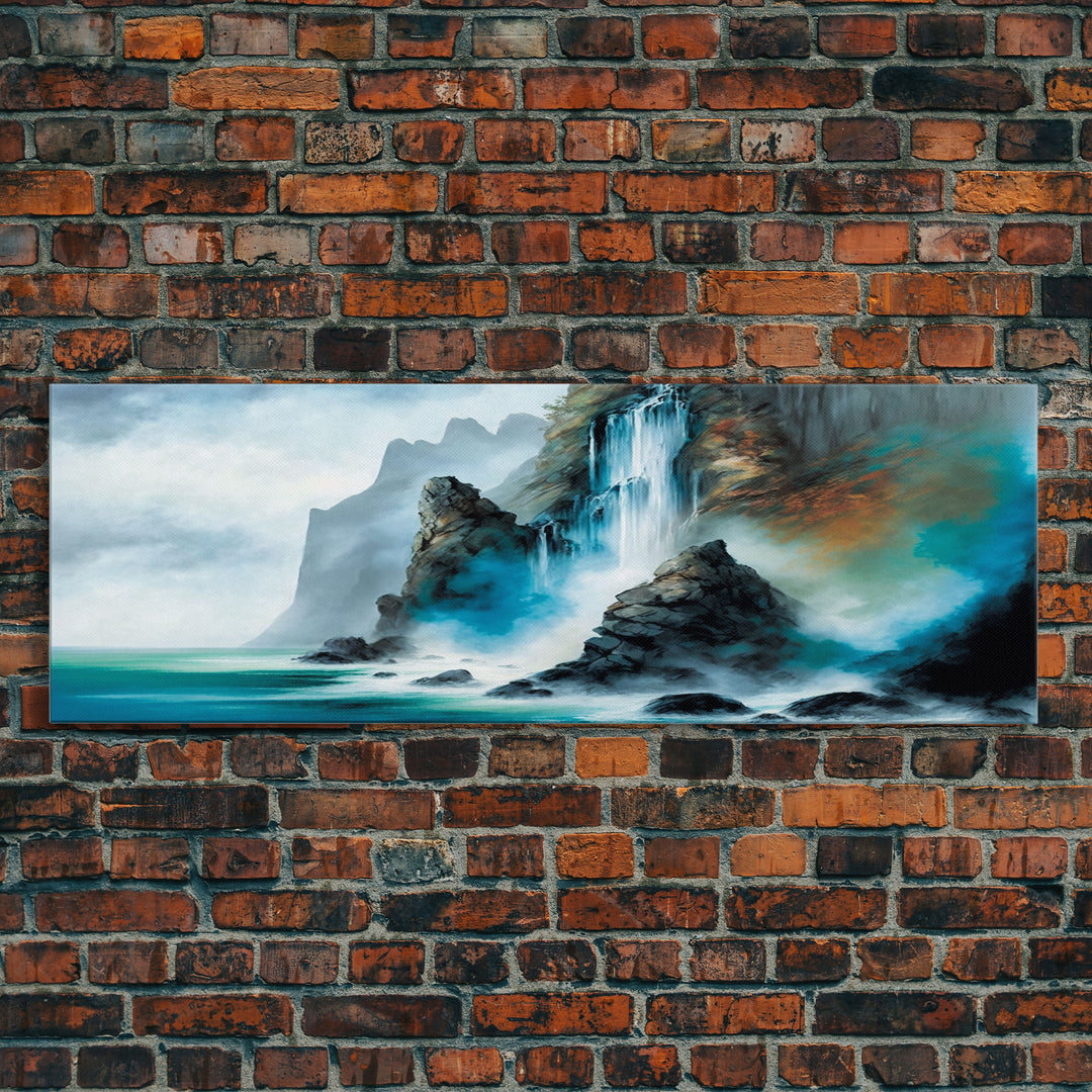 Fantasy Waterfall Canvas Print - Panoramic Landscape Painting - Perfect for Living Room and Bedroom Decor