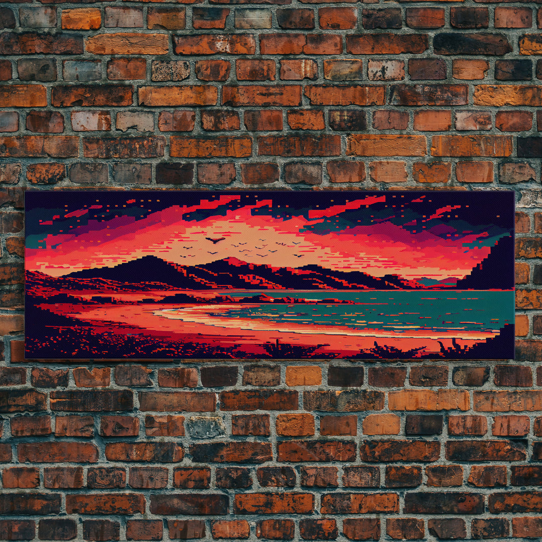 Pixel Art, Framed Canvas Print, Beautiful Red Landscape Art, Pixel Art Print, Art Landscape, Landscape Artist, Landscapes Art