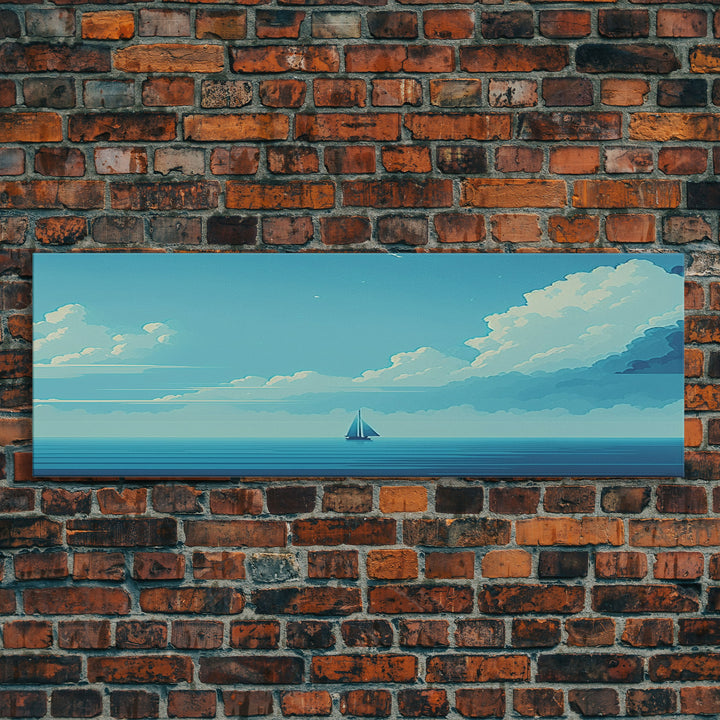 Just You, Me, and the Sea -  Nautical Art - Sail Boat on the Open Ocean - Framed Canvas Print - Panoramic Art - Ultra Wide Art