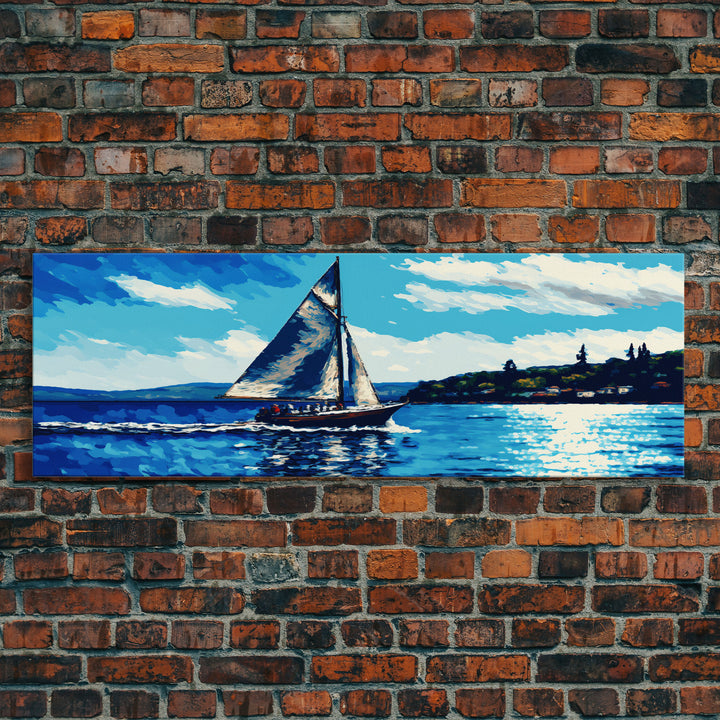 Come Sail Away - Panoramic Sail Boat Art - Framed Canvas Print - Oil Painting Reprint - Framed Art - Sailing On The Open Ocean